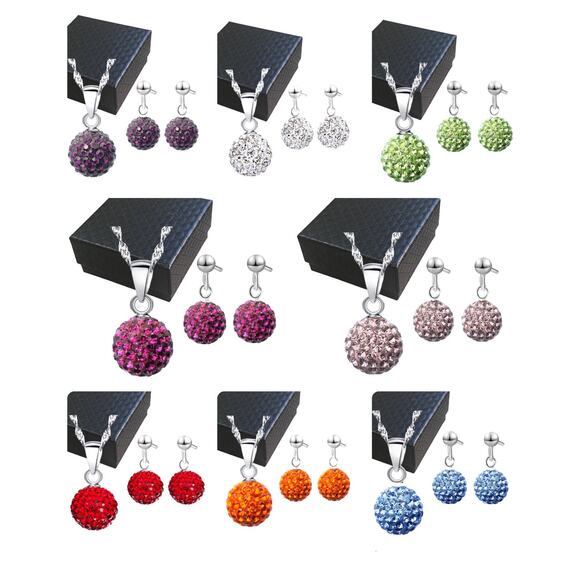 Orange Rhinestone Gemstone Birthstone Disco Ball Necklace & Drop Earrings Set - Picture 3 of 5